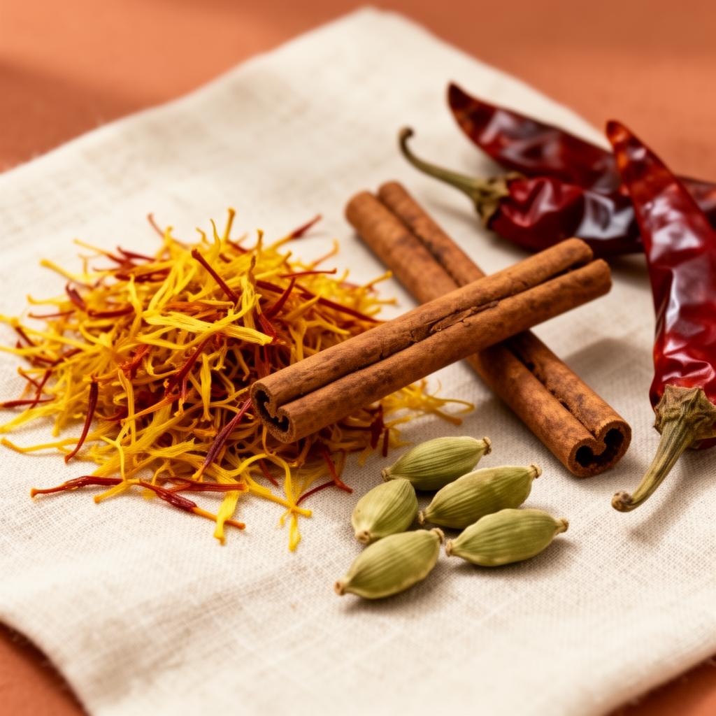 Saffron, cinnamon, cardamom and chillies